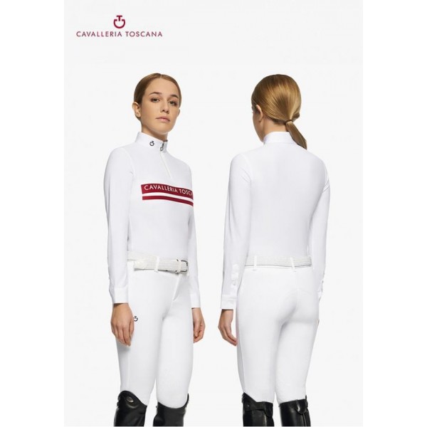 Рубашка для девочки для соревнований Flocked Stripe CT Logo Zip, длинный рукав, Cavalleria Toscana